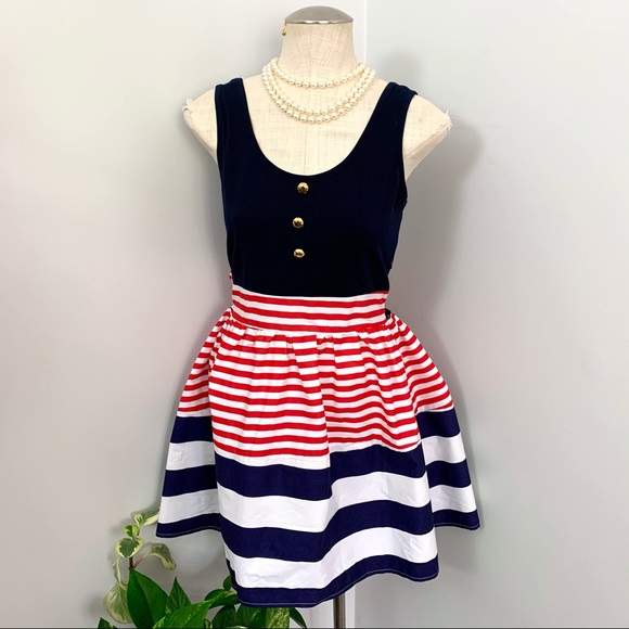 NEW Retro PinUp Sailor Dress, Striped Swing Skirt (M) - Picture 2 of 10